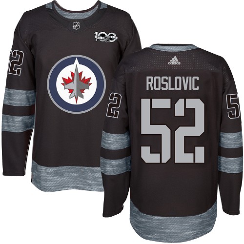 Mens Adidas Winnipeg Jets 52 Jack Roslovic Premier Black 1917-2017 100th Anniversary NHL Jersey